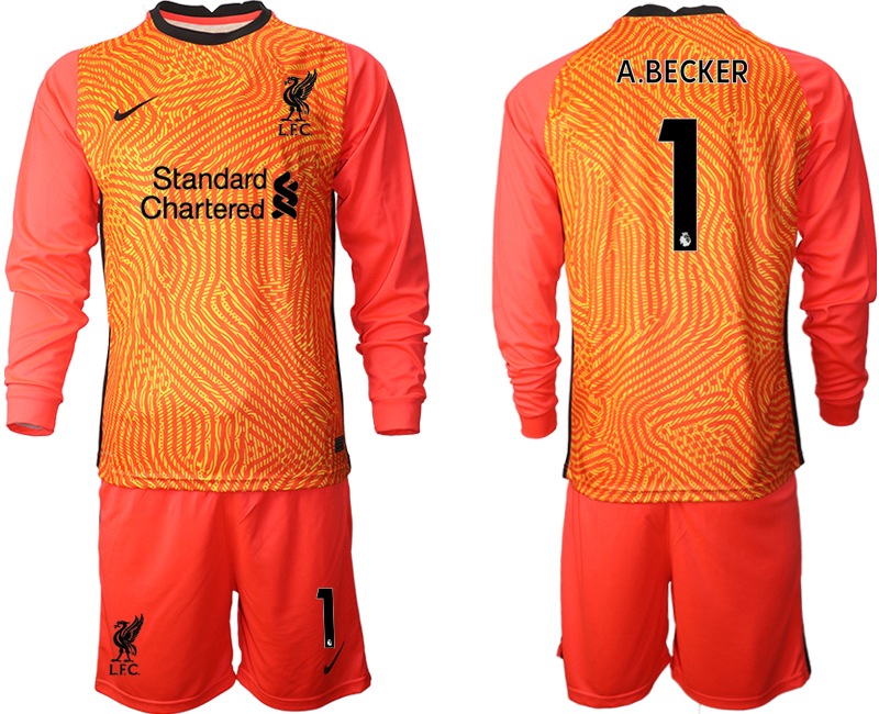 2021 Men Liverpool red goalkeeper long sleeve #1 soccer jerseys